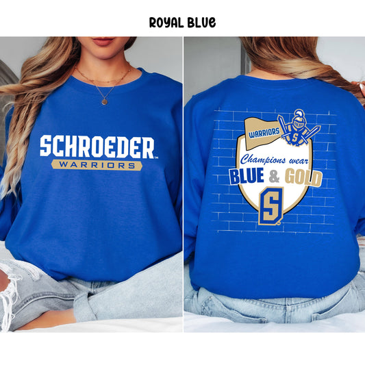 Champions Wear Blue and Gold Unisex Ultra Cotton Long Sleeve Tee