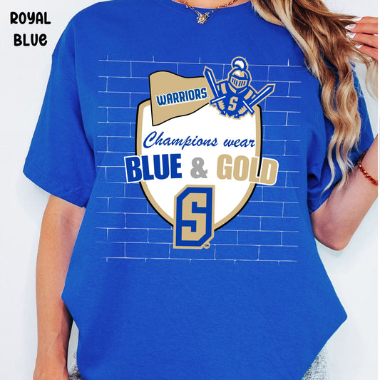 Champions Wear Blue and Gold Unisex Heavy Cotton Tee